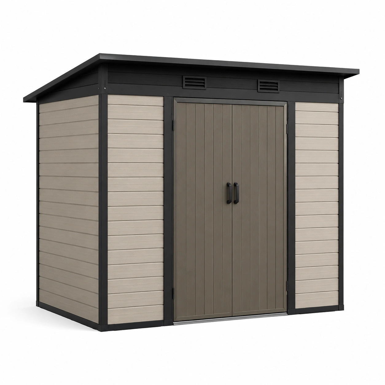 Abri de jardin en résine beige et gris