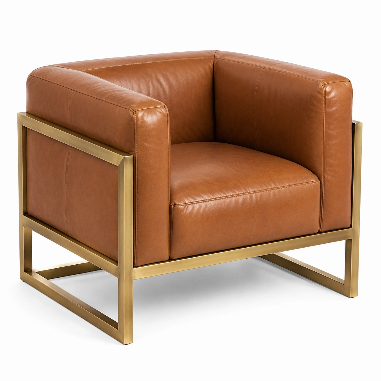 Fauteuil en cuir avec cadre en métal doré