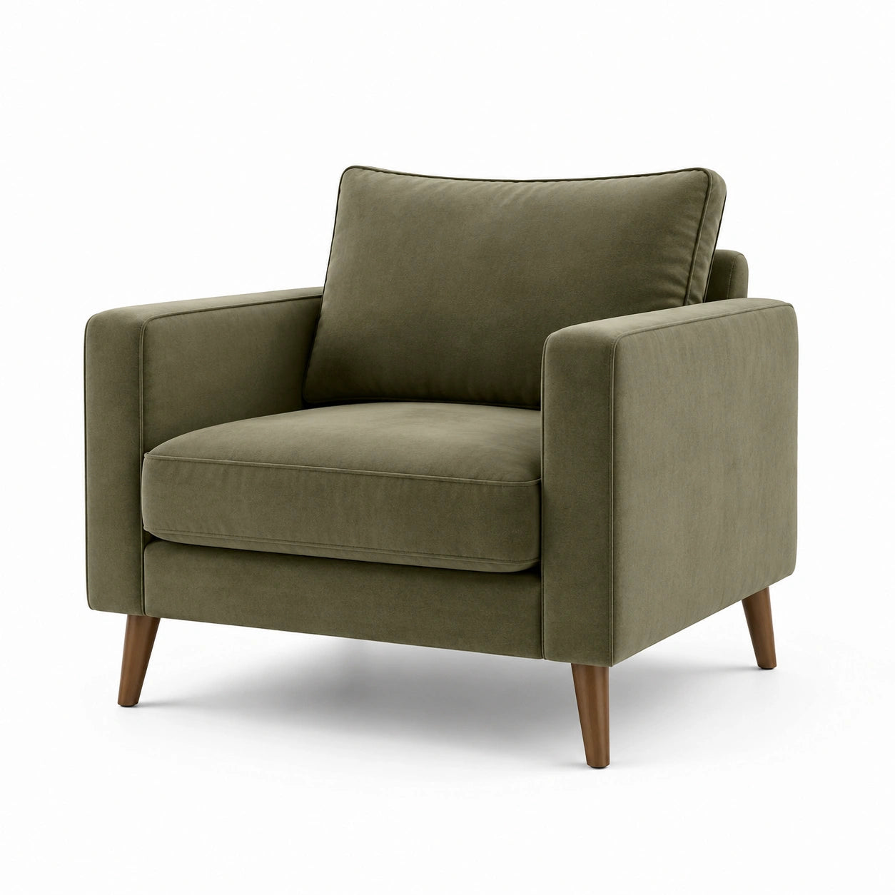 Fauteuil en tissu polyester vert avec pieds en bois