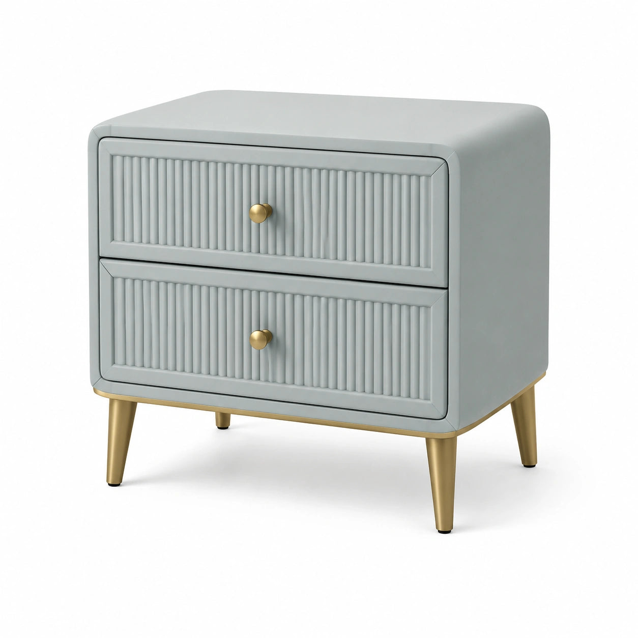 Table de chevet en MDF et métal gris avec 2 tiroirs