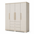 Armoire 4 portes en bois MDF blanc avec poignées en métal doré