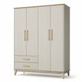 Armoire 4 portes 2 tiroirs en MDF avec poignées en métal doré
