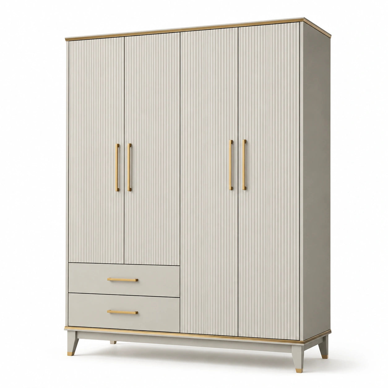 Armoire 4 portes 2 tiroirs en MDF avec poignées en métal doré