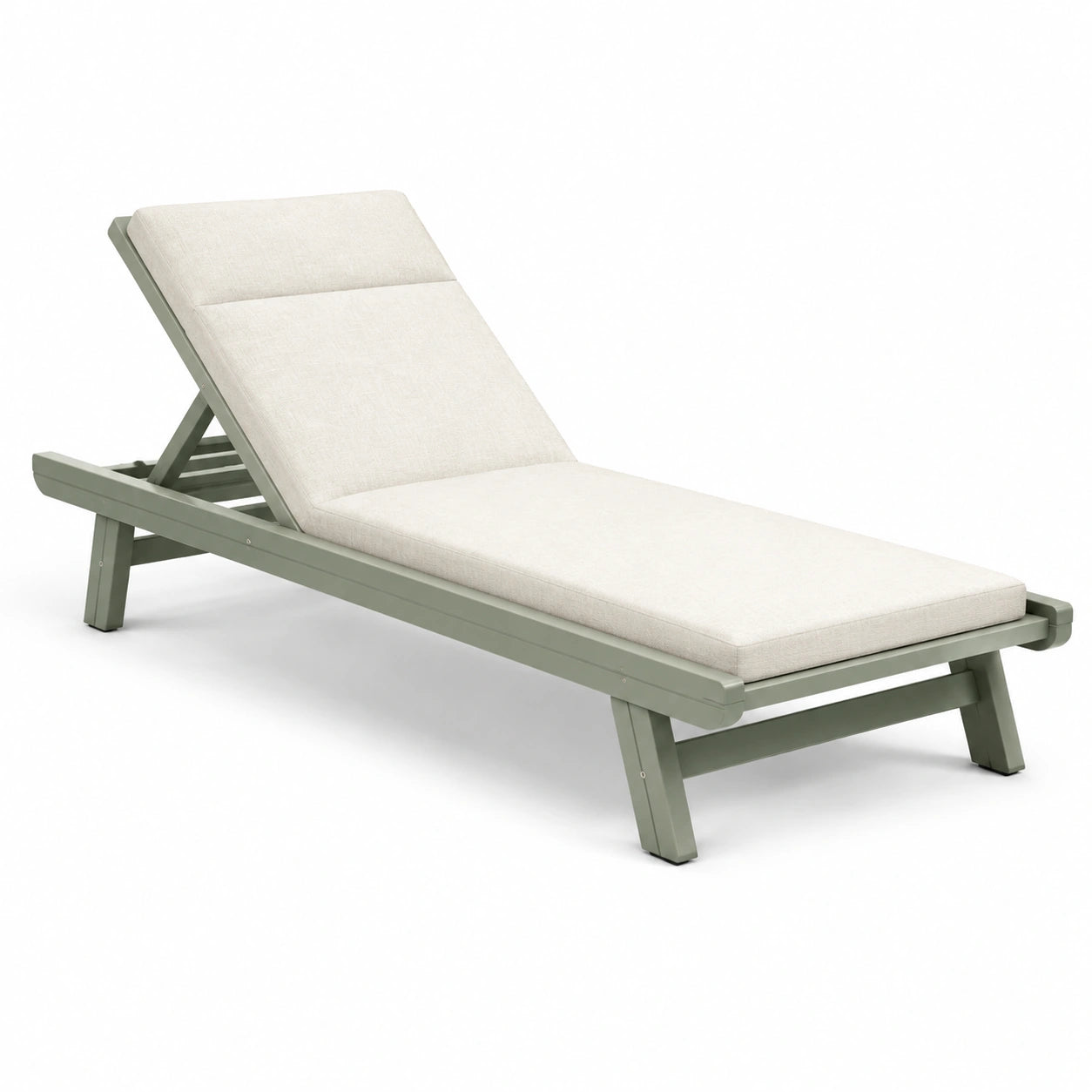 Chaise longue en aluminium vert olive avec coussin beige
