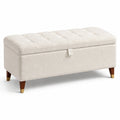 Banc de rangement en bois et tissu bouclé crème 120x40x45 cm