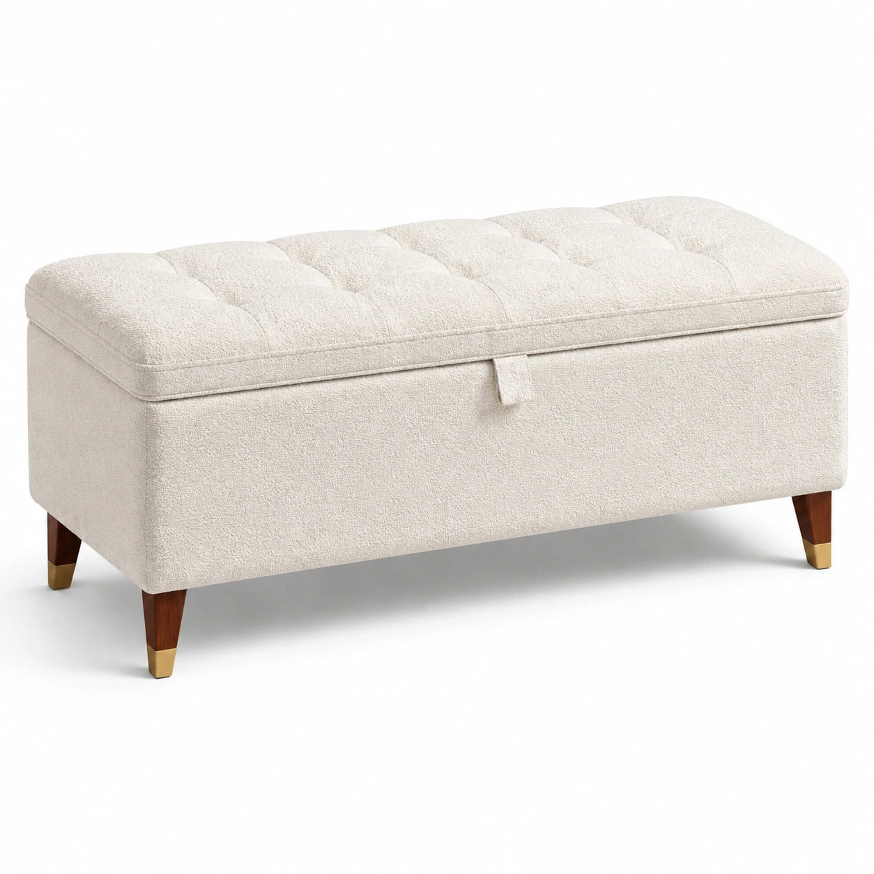 Banc de rangement en bois et tissu bouclé crème 120x40x45 cm