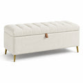 Banc de rangement en tissu bouclé avec pieds dorés