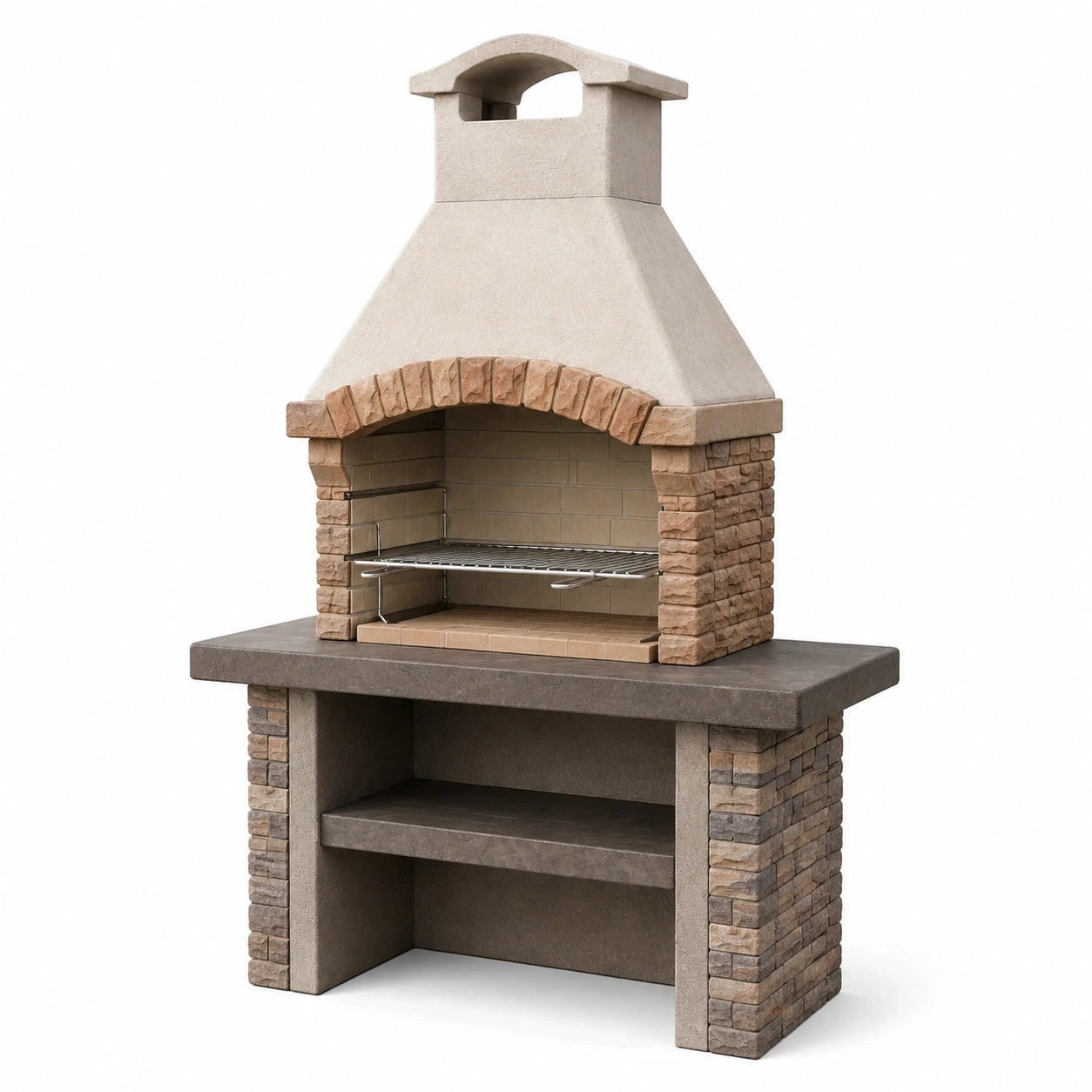 Barbecue en pierre et béton gris et beige d'extérieur