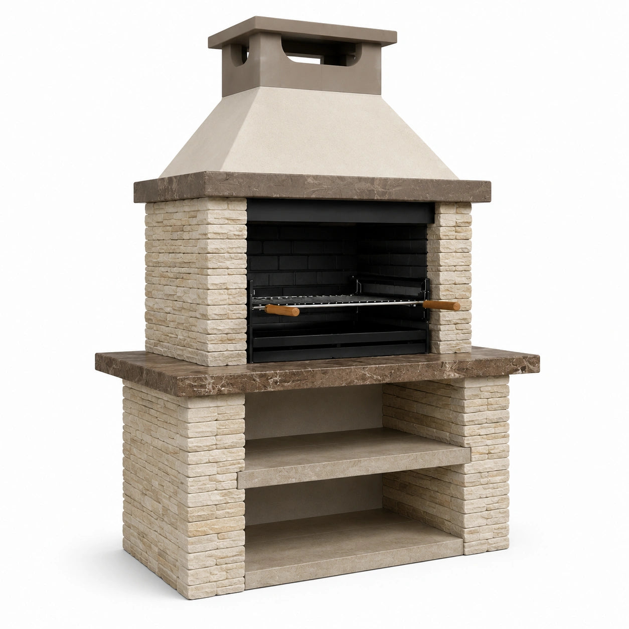 Barbecue en pierre reconstituée beige et marron 120x65x180 cm