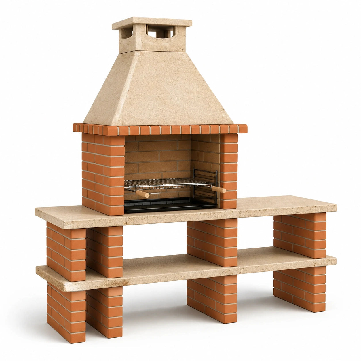 Barbecue en briques et béton avec cheminée et étagère