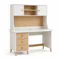 Bureau en bois MDF avec étagères et tiroirs blanc et chêne clair 120cm