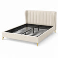 Lit double en tissu crème avec pieds en métal doré