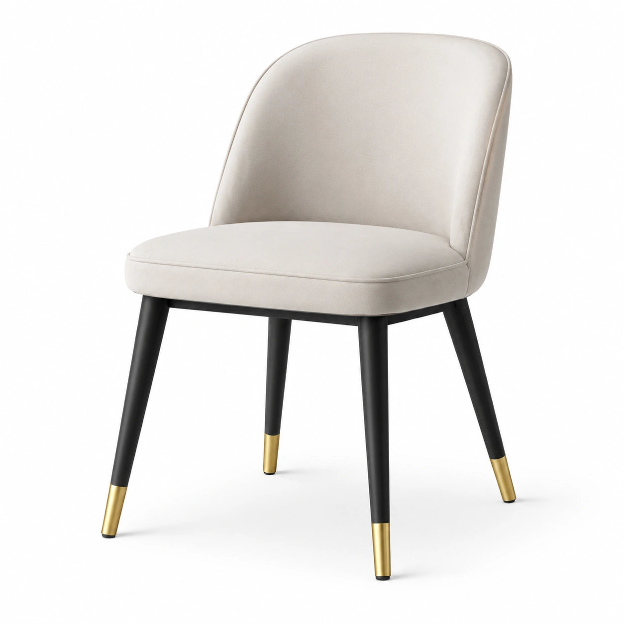 Chaise de salle à manger en tissu beige avec pieds en métal et détails dorés