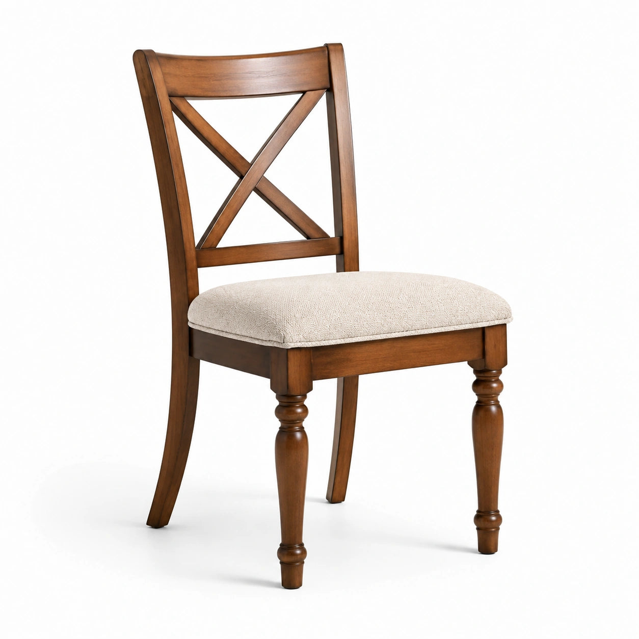 Chaise en bois avec assise en tissu polyester beige