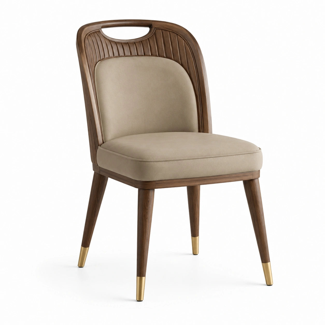 Chaise en bois avec assise en tissu beige