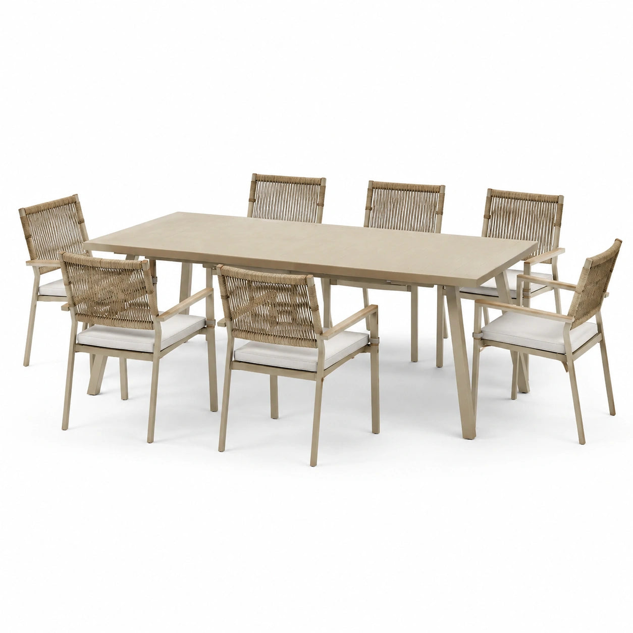 Ensemble de salle à manger extérieur 7 pièces en aluminium et corde beige