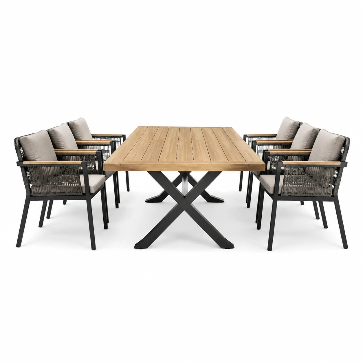 Ensemble de salle à manger d'extérieur en bois et métal avec 6 chaises