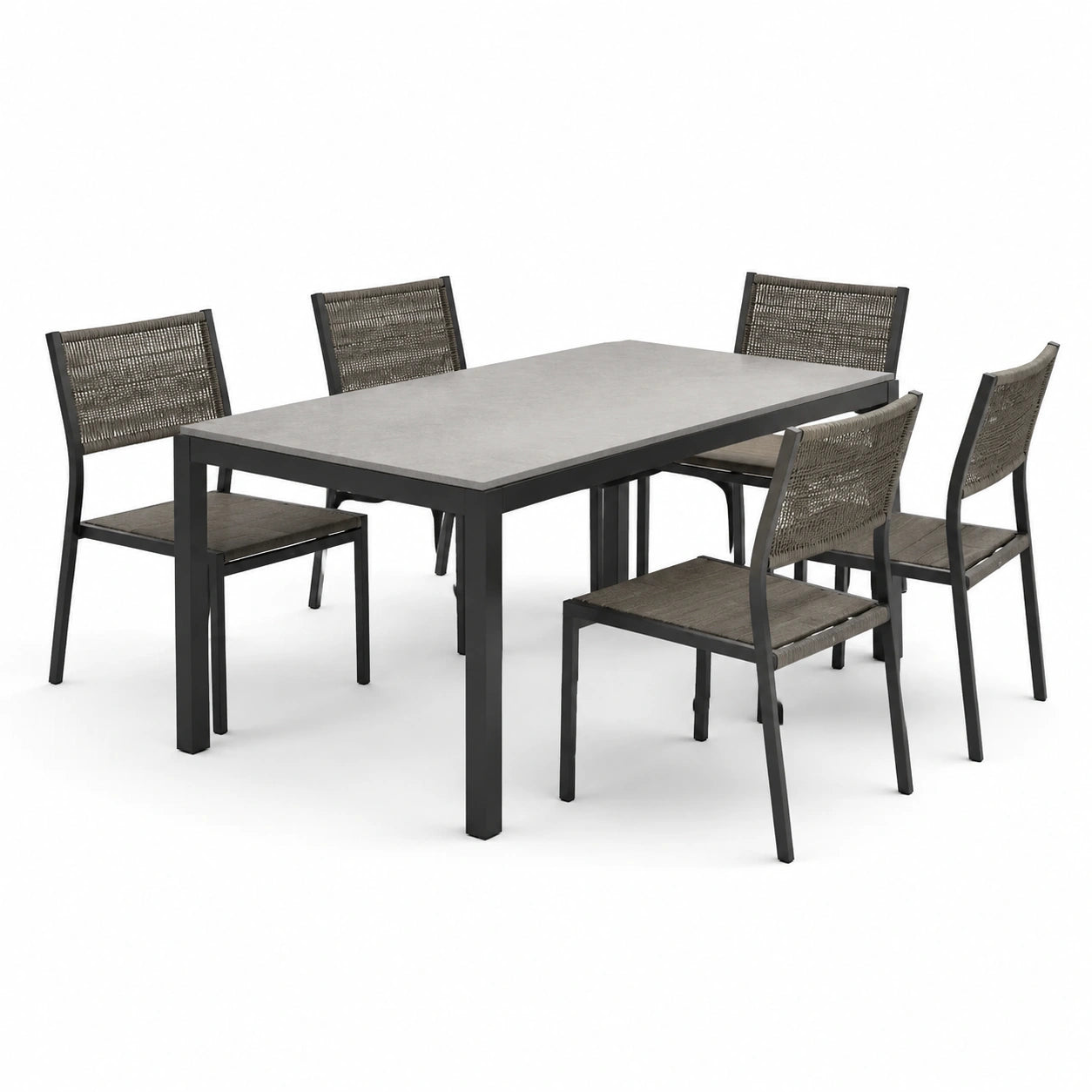 Ensemble de repas extérieur en métal et céramique gris