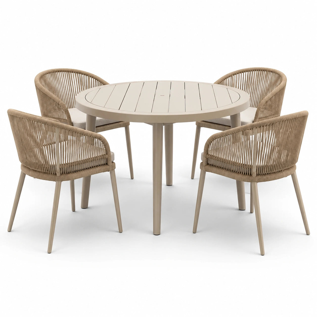 Ensemble de Salle à Manger d'Extérieur en Aluminium et Corde Beige pour 4 Personnes